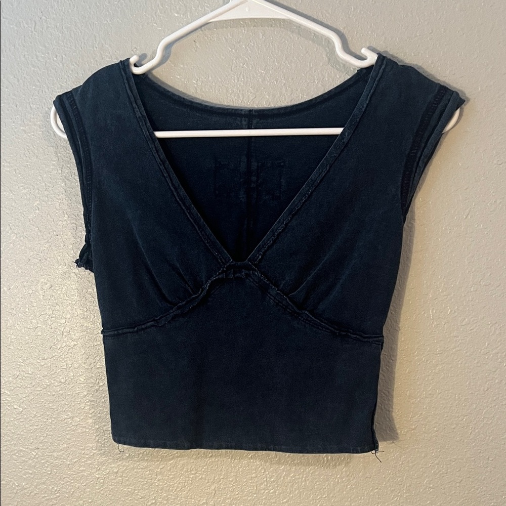 Women's navy blue V-Neck Top